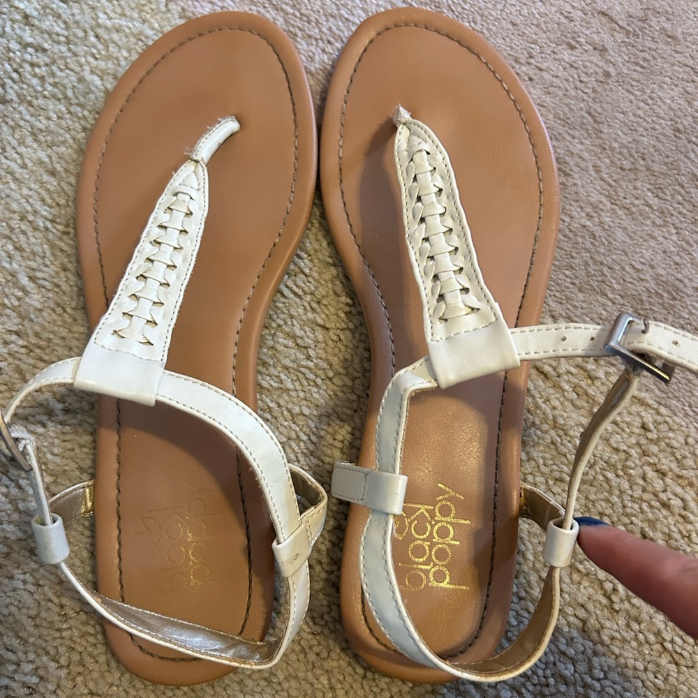 Black Poppy white sandals. Size 9
